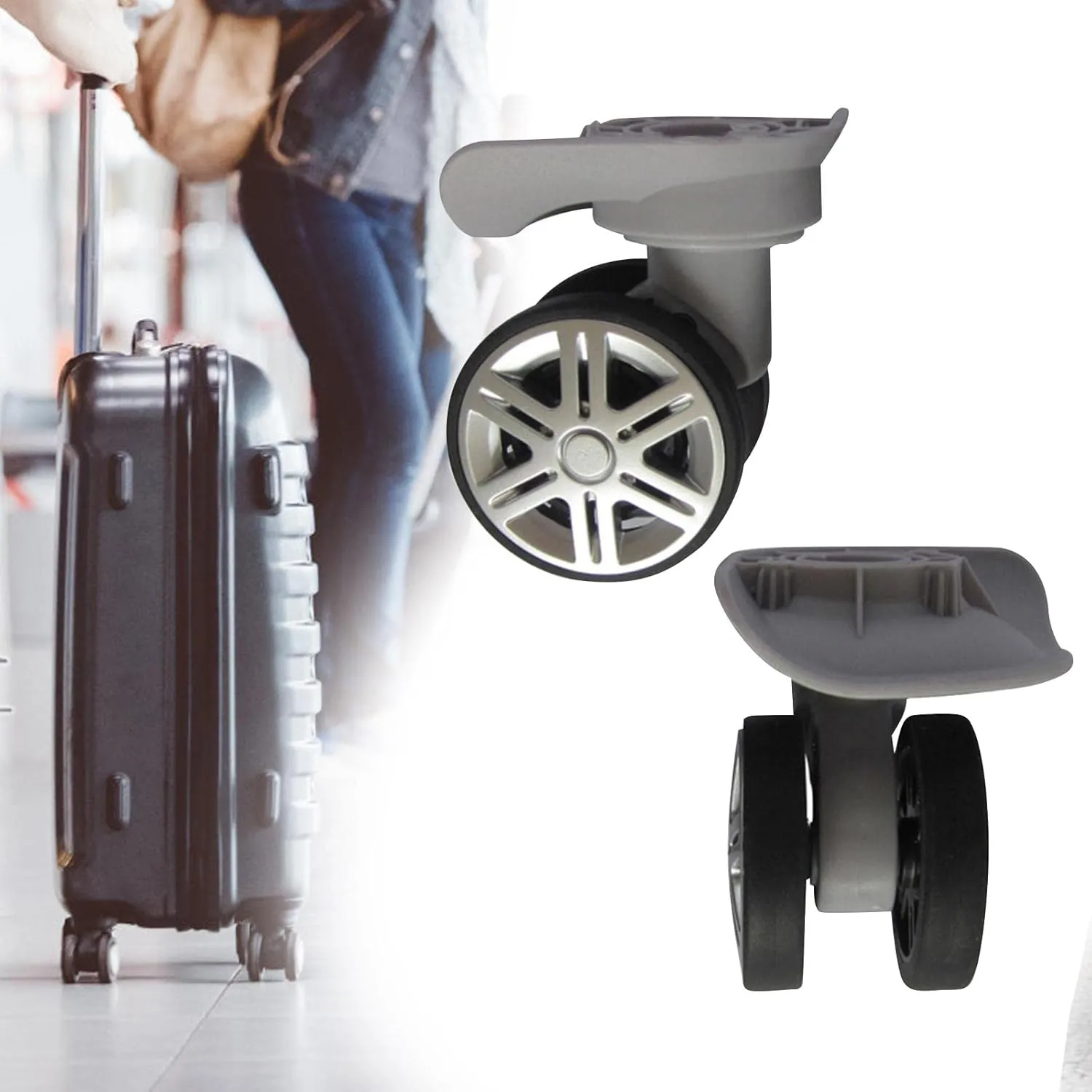 Suitcase Wheels Set with Silent Swivel Technology, Light Gray, Wheel diameter 6cm