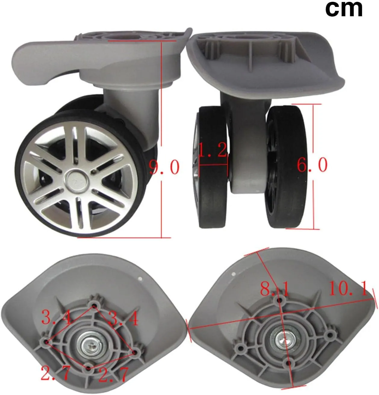 Suitcase Wheels Set with Silent Swivel Technology, Light Gray, Wheel diameter 6cm