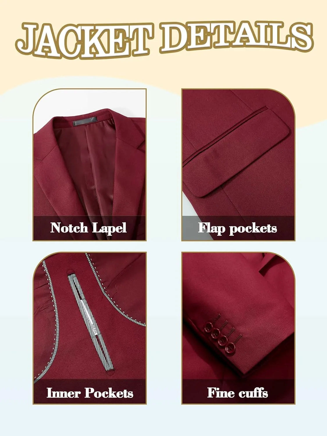 Suits for Men Slim Fit 3 Pieces Tuxedo Blazer Vest Pants Notch Collar Shirt Bow Tie Prom Party Wedding Business Dinner