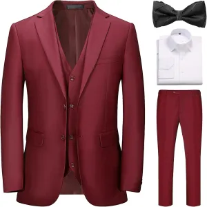 Suits for Men Slim Fit 3 Pieces Tuxedo Blazer Vest Pants Notch Collar Shirt Bow Tie Prom Party Wedding Business Dinner