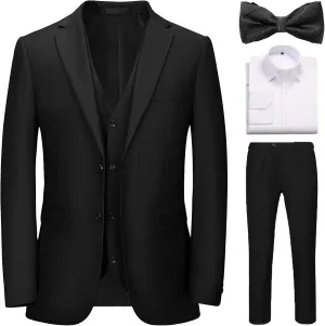 Suits for Men Slim Fit 3 Pieces Tuxedo Blazer Vest Pants Notch Collar Shirt Bow Tie Prom Party Wedding Business Dinner