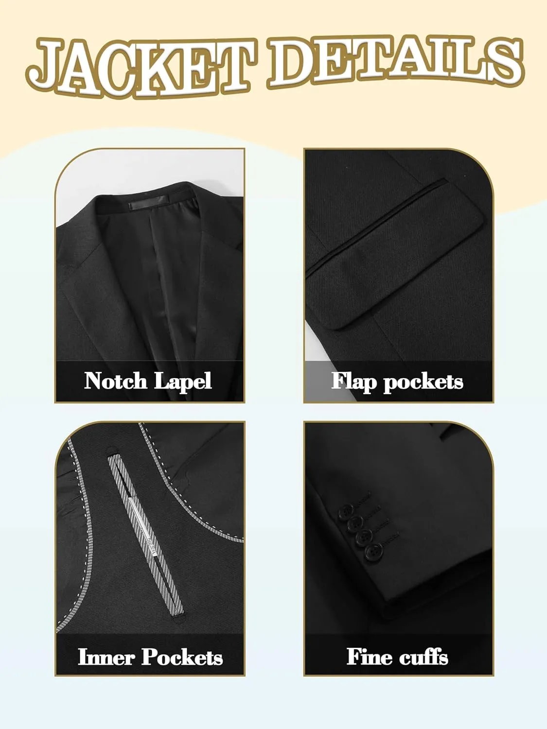 Suits for Men Slim Fit 3 Pieces Tuxedo Blazer Vest Pants Notch Collar Shirt Bow Tie Prom Party Wedding Business Dinner