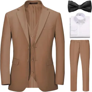 Suits for Men Slim Fit 3 Pieces Tuxedo Blazer Vest Pants Notch Collar Shirt Bow Tie Prom Party Wedding Business Dinner