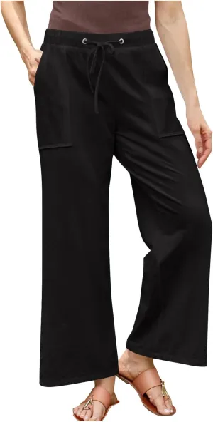 Summer Pants for Women Plus Size Cotton Linen Pant High Waisted Drawstring Wide Leg Lounge Trousers with Pockets