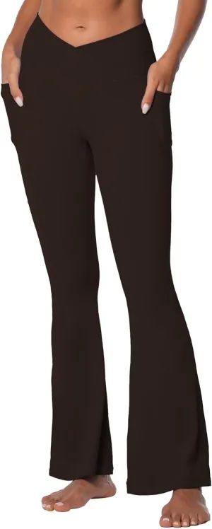 Sunzel Flare Leggings for Women with Pockets, Crossover Yoga Pants with Tummy Control, High Waisted and Wide Leg