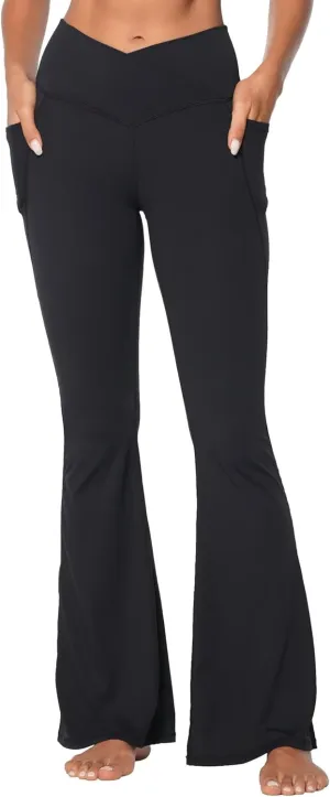 Sunzel Flare Leggings for Women with Pockets, Crossover Yoga Pants with Tummy Control, High Waisted and Wide Leg