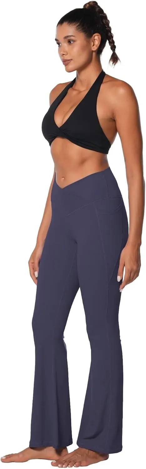 Sunzel Flare Leggings for Women with Pockets, Crossover Yoga Pants with Tummy Control, High Waisted and Wide Leg