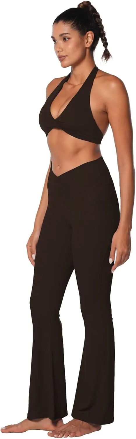 Sunzel Flare Leggings for Women with Pockets, Crossover Yoga Pants with Tummy Control, High Waisted and Wide Leg