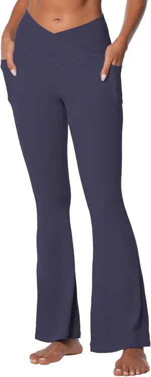 Sunzel Flare Leggings for Women with Pockets, Crossover Yoga Pants with Tummy Control, High Waisted and Wide Leg