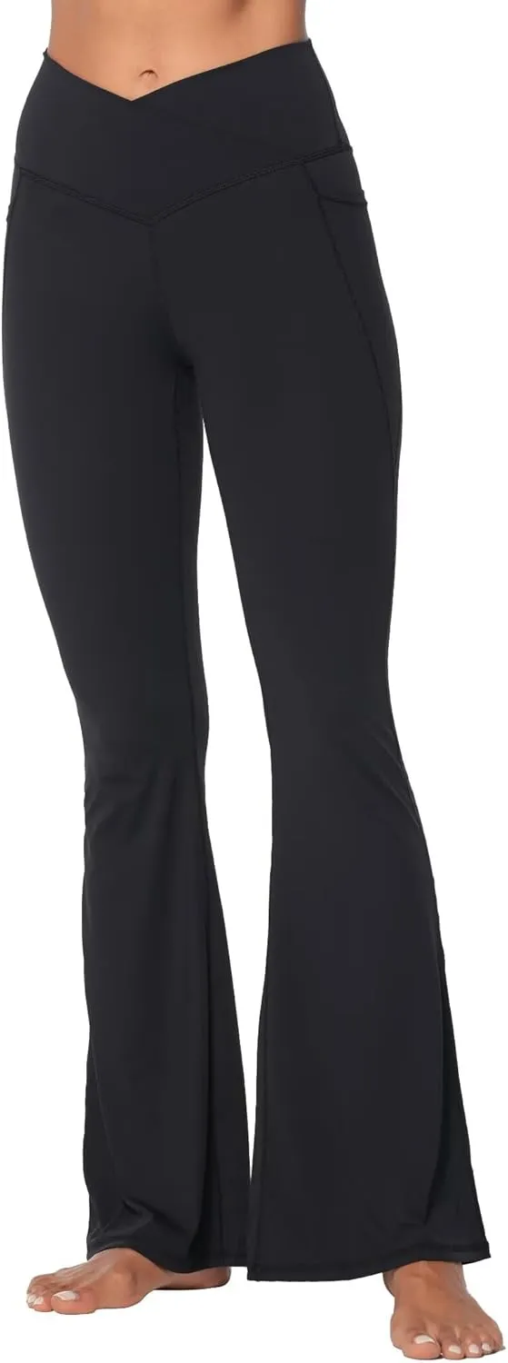 Sunzel Flare Leggings for Women with Pockets, Crossover Yoga Pants with Tummy Control, High Waisted and Wide Leg