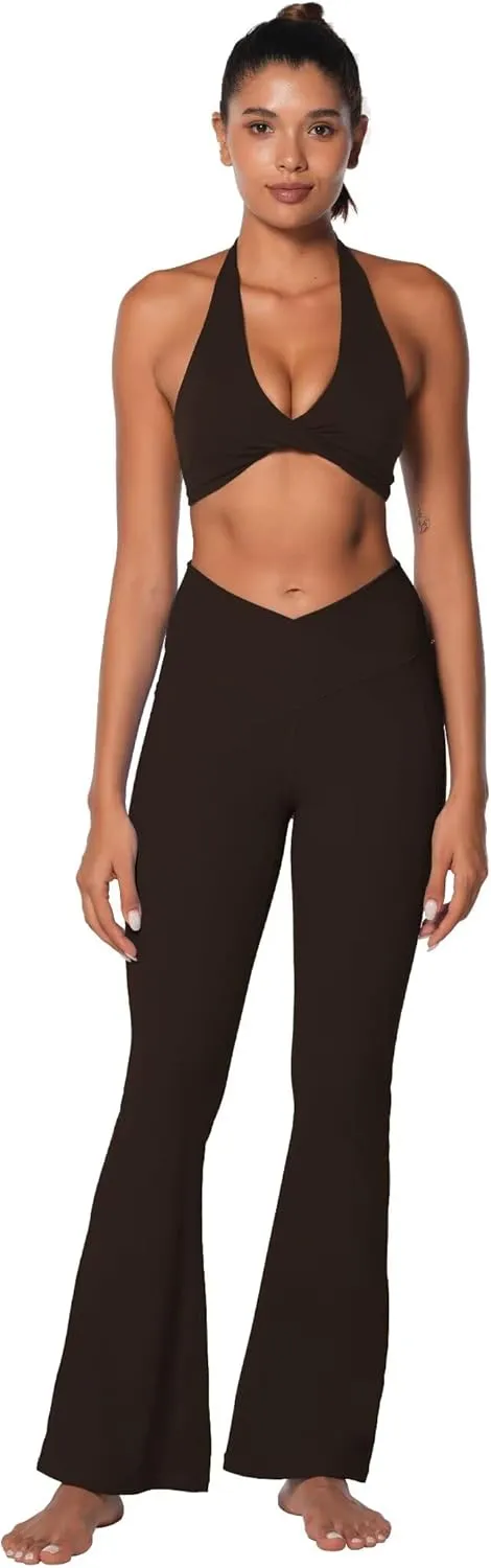 Sunzel Flare Leggings for Women with Pockets, Crossover Yoga Pants with Tummy Control, High Waisted and Wide Leg