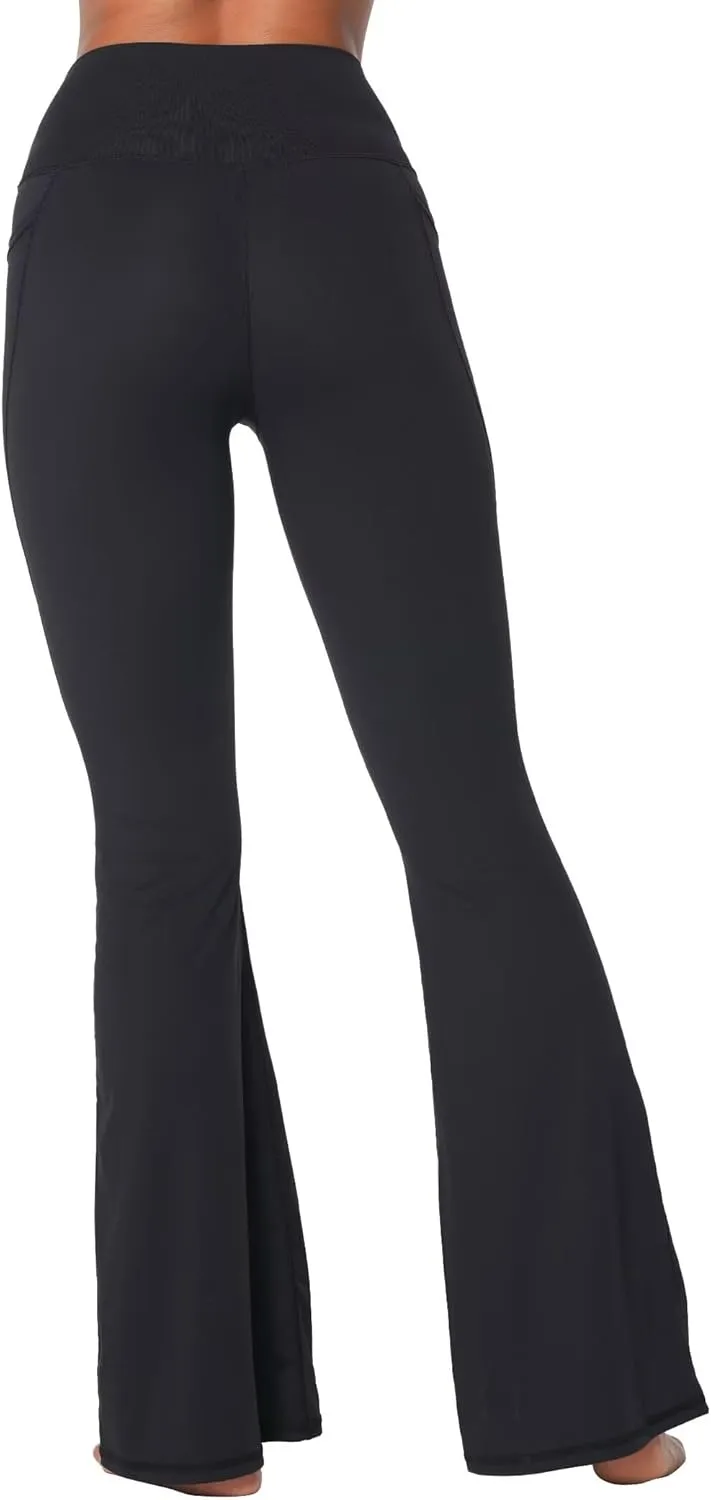 Sunzel Flare Leggings for Women with Pockets, Crossover Yoga Pants with Tummy Control, High Waisted and Wide Leg