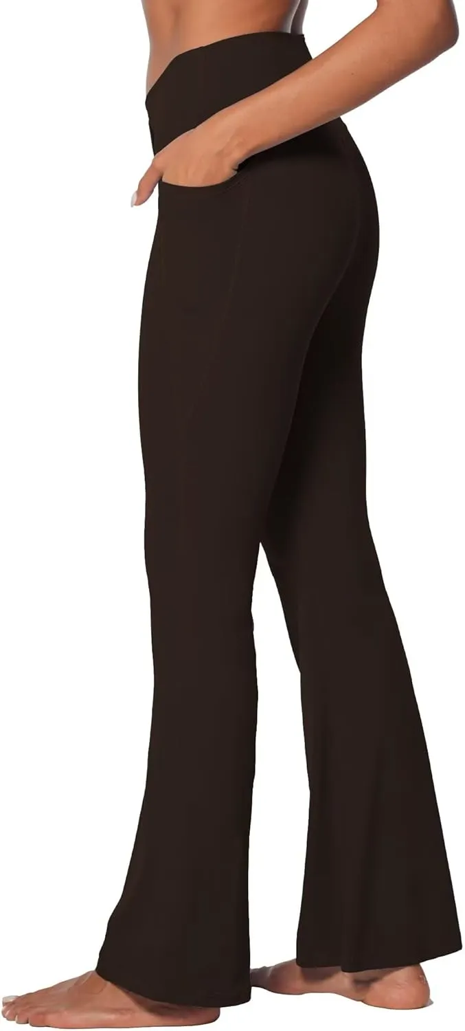 Sunzel Flare Leggings for Women with Pockets, Crossover Yoga Pants with Tummy Control, High Waisted and Wide Leg