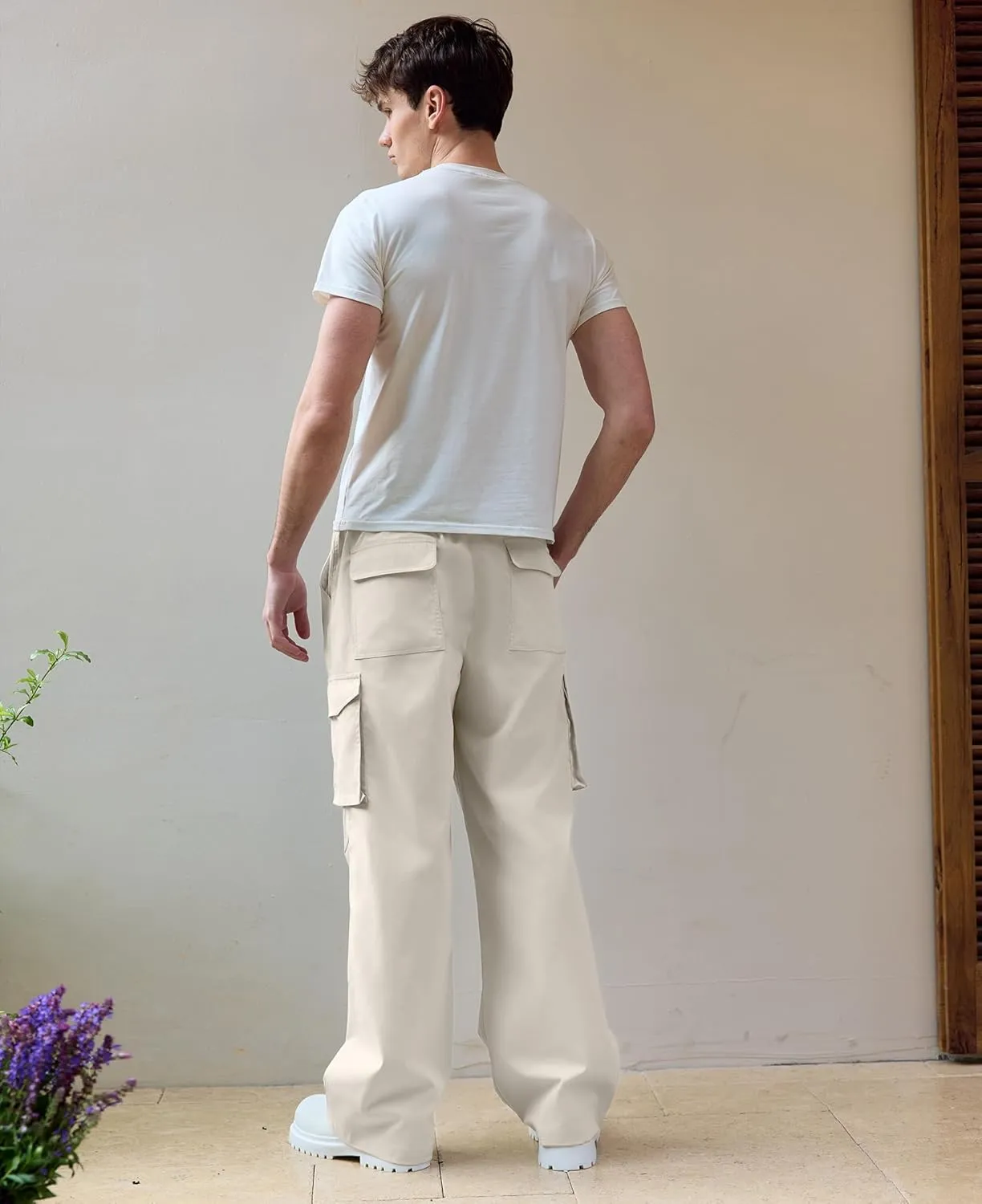 Susclude Mens Baggy Cargo Pants Wide Leg Sweatpants Y2K Summer Lightweight Elastic Waist Stretch Casual Pants for 2025