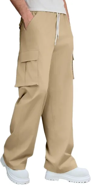 Susclude Mens Baggy Cargo Pants Wide Leg Sweatpants Y2K Summer Lightweight Elastic Waist Stretch Casual Pants for 2025