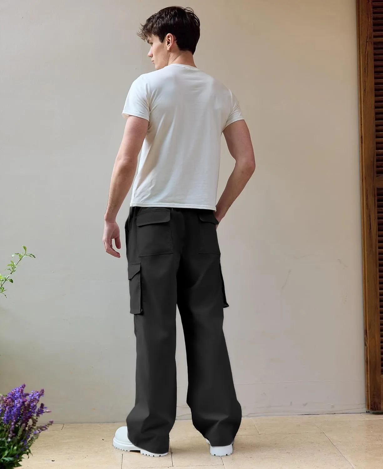 Susclude Mens Baggy Cargo Pants Wide Leg Sweatpants Y2K Summer Lightweight Elastic Waist Stretch Casual Pants for 2025