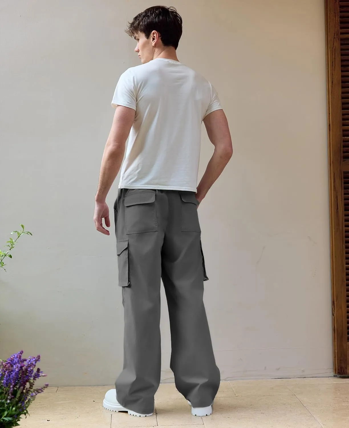 Susclude Mens Baggy Cargo Pants Wide Leg Sweatpants Y2K Summer Lightweight Elastic Waist Stretch Casual Pants for 2025