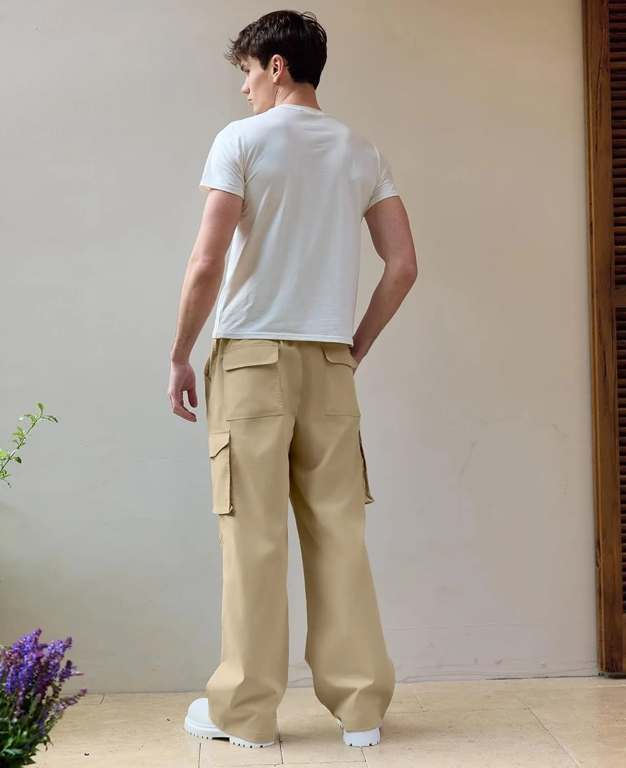 Susclude Mens Baggy Cargo Pants Wide Leg Sweatpants Y2K Summer Lightweight Elastic Waist Stretch Casual Pants for 2025