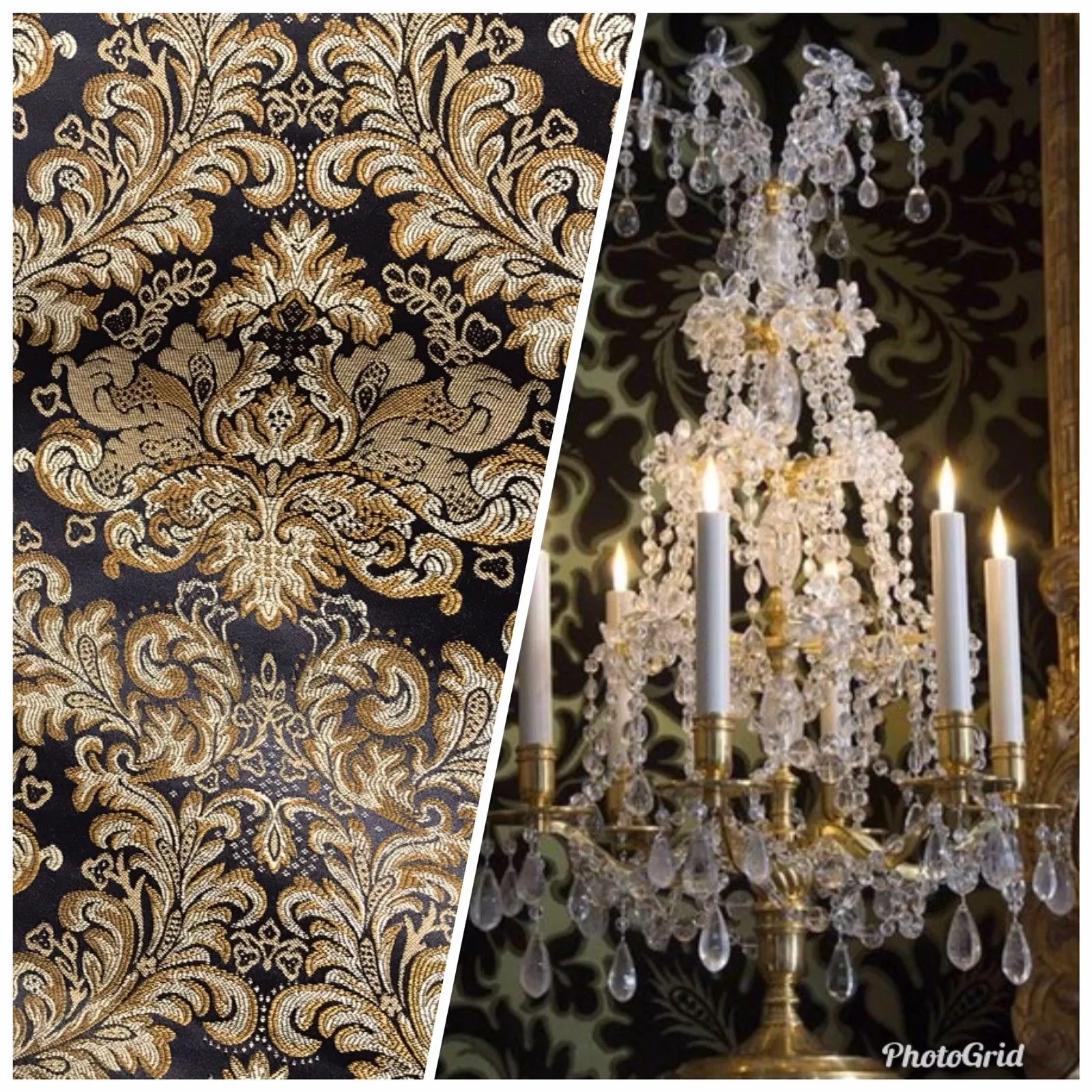 SWATCH 5” x 8” - Prince Liam Brocade Satin Jacquard Fabric- Black Gold- Upholstery Medallion LLPBK0003