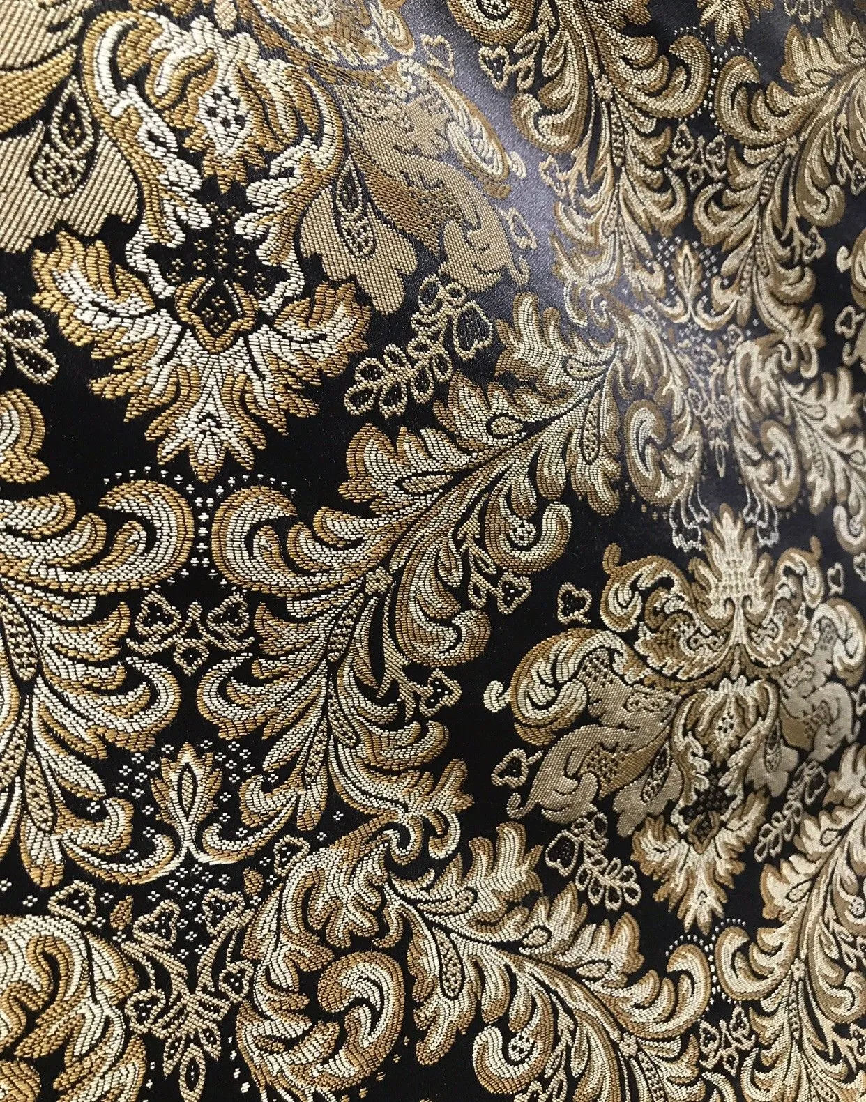 SWATCH 5” x 8” - Prince Liam Brocade Satin Jacquard Fabric- Black Gold- Upholstery Medallion LLPBK0003