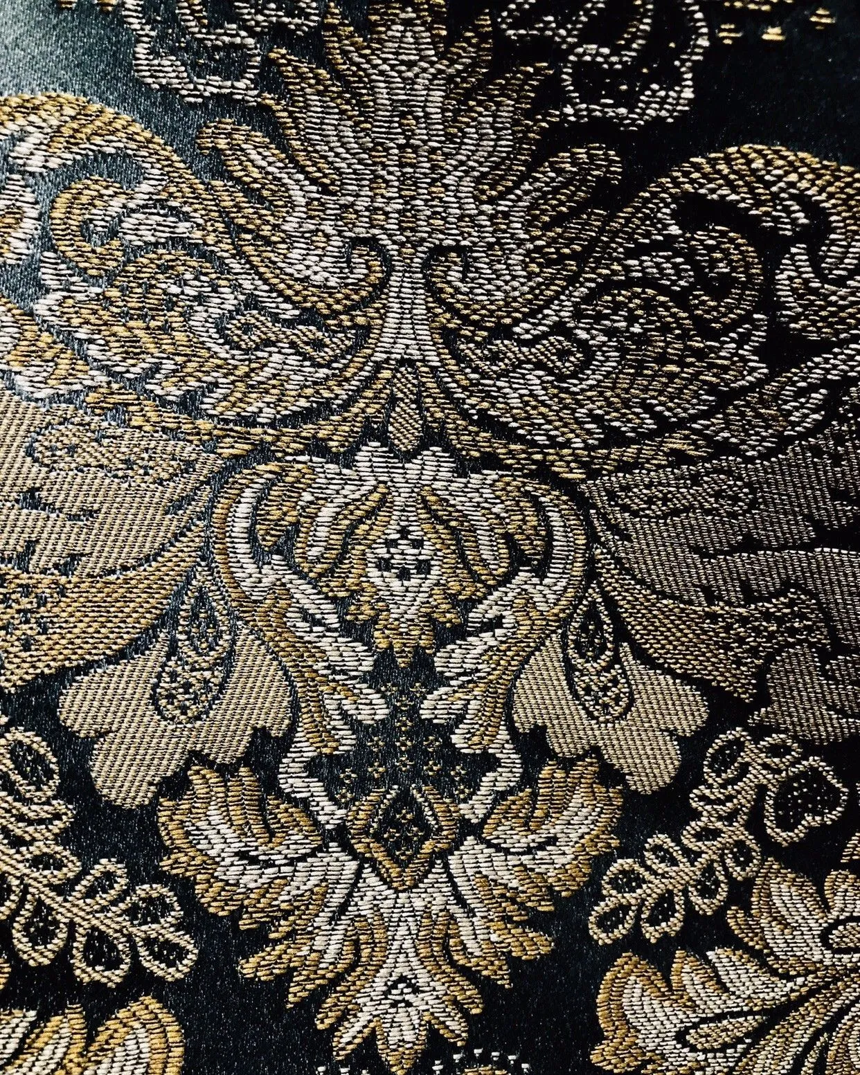 SWATCH 5” x 8” - Prince Liam Brocade Satin Jacquard Fabric- Black Gold- Upholstery Medallion LLPBK0003