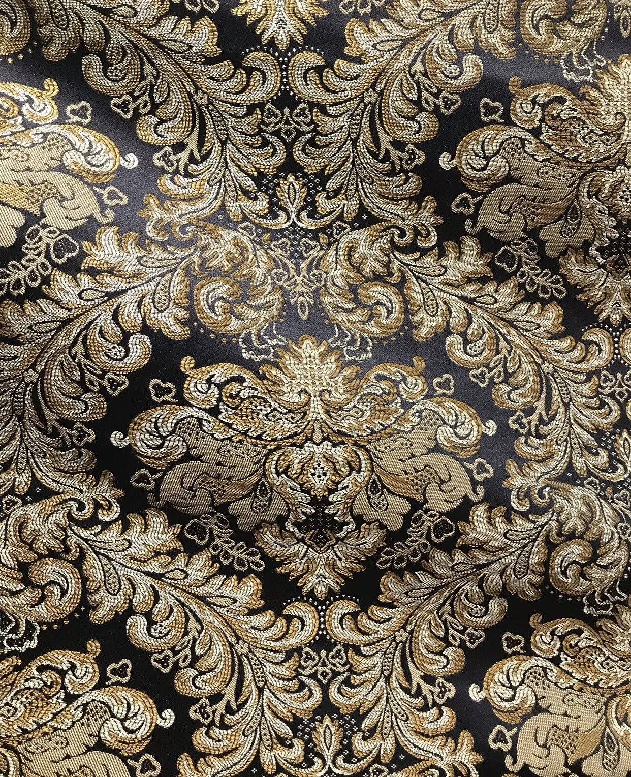 SWATCH 5” x 8” - Prince Liam Brocade Satin Jacquard Fabric- Black Gold- Upholstery Medallion LLPBK0003