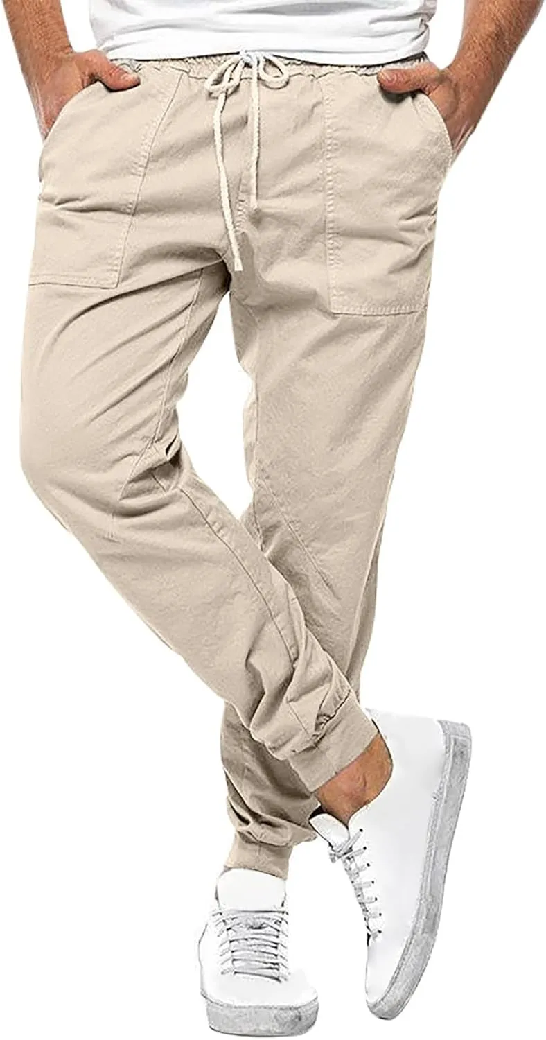 Sweat Pants for Mens Casual Drawstring Elastic Waist Solid Cargo Trousers Athletic-Fit Beam Feet Sport Pants