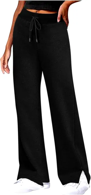 Sweatpants for Women Wide Leg Stretch High Waist Split Bottom Yoga Pants Loose Casual Comfy Y2k Trousers with Pockets
