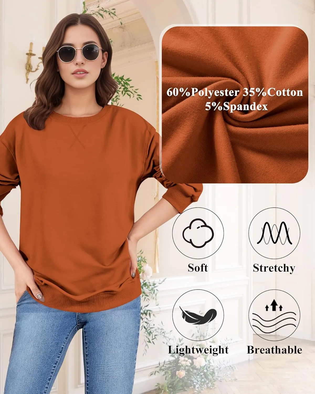 Sweatshirt for Women, Casual Crewneck Sweatshirts Women Loose Fit Long Sleeve Pullover Tops Cute Soft Shirt