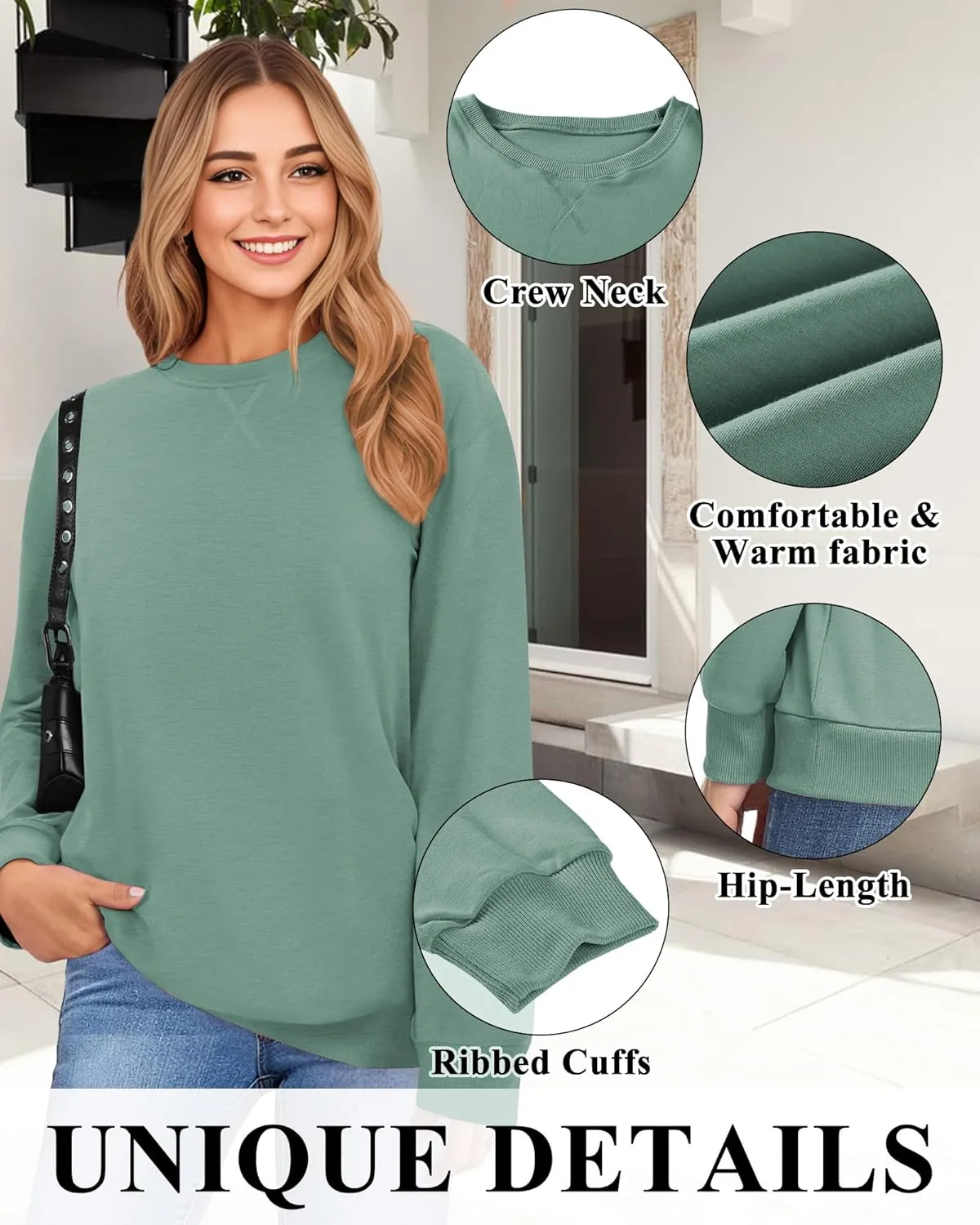 Sweatshirt for Women, Casual Crewneck Sweatshirts Women Loose Fit Long Sleeve Pullover Tops Cute Soft Shirt