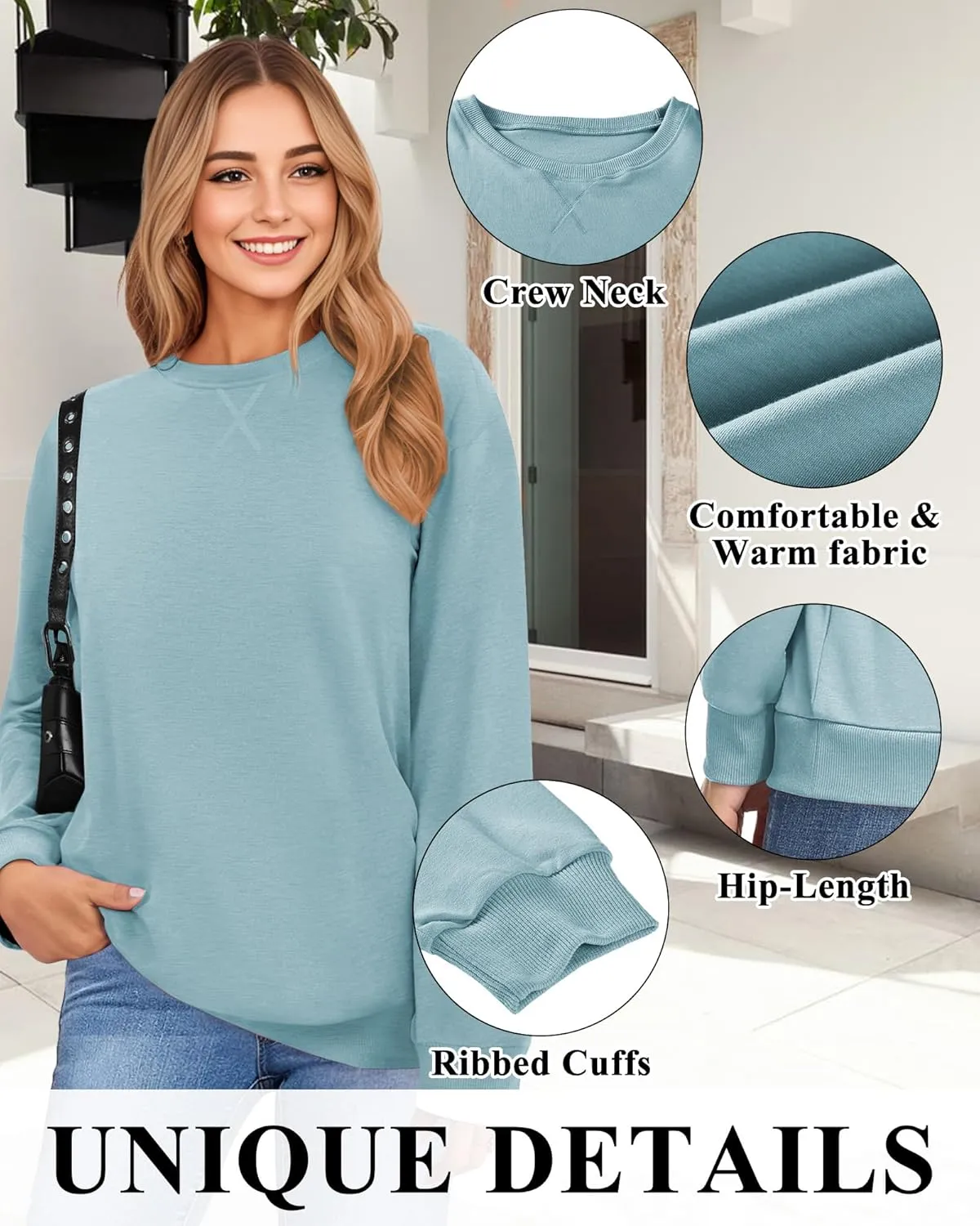 Sweatshirt for Women, Casual Crewneck Sweatshirts Women Loose Fit Long Sleeve Pullover Tops Cute Soft Shirt