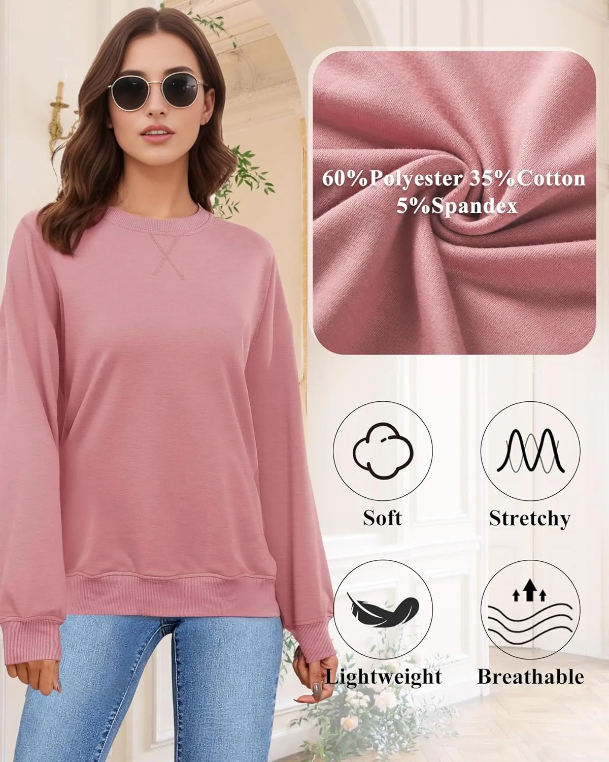 Sweatshirt for Women, Casual Crewneck Sweatshirts Women Loose Fit Long Sleeve Pullover Tops Cute Soft Shirt