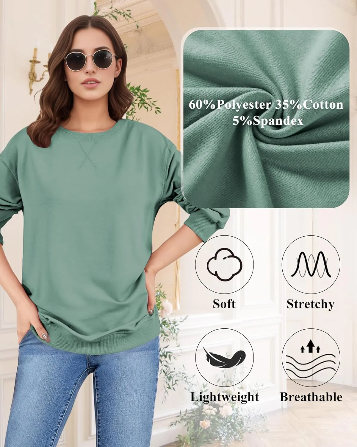 Sweatshirt for Women, Casual Crewneck Sweatshirts Women Loose Fit Long Sleeve Pullover Tops Cute Soft Shirt