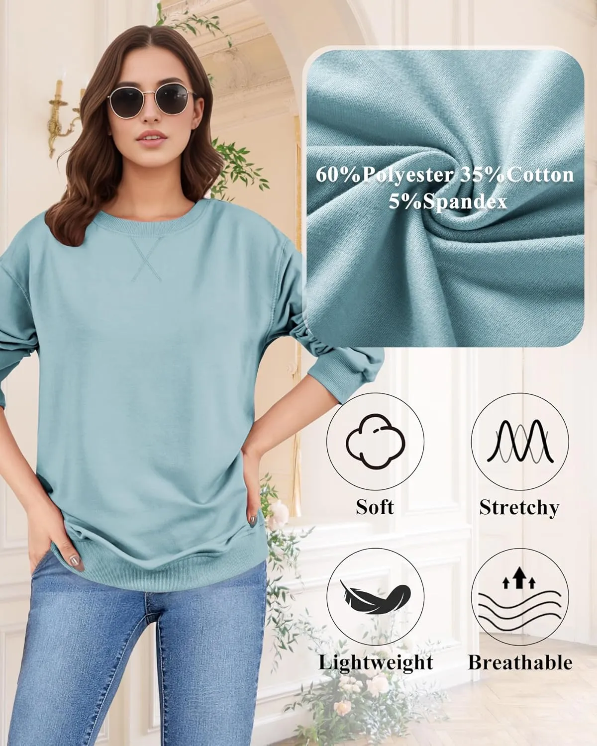 Sweatshirt for Women, Casual Crewneck Sweatshirts Women Loose Fit Long Sleeve Pullover Tops Cute Soft Shirt