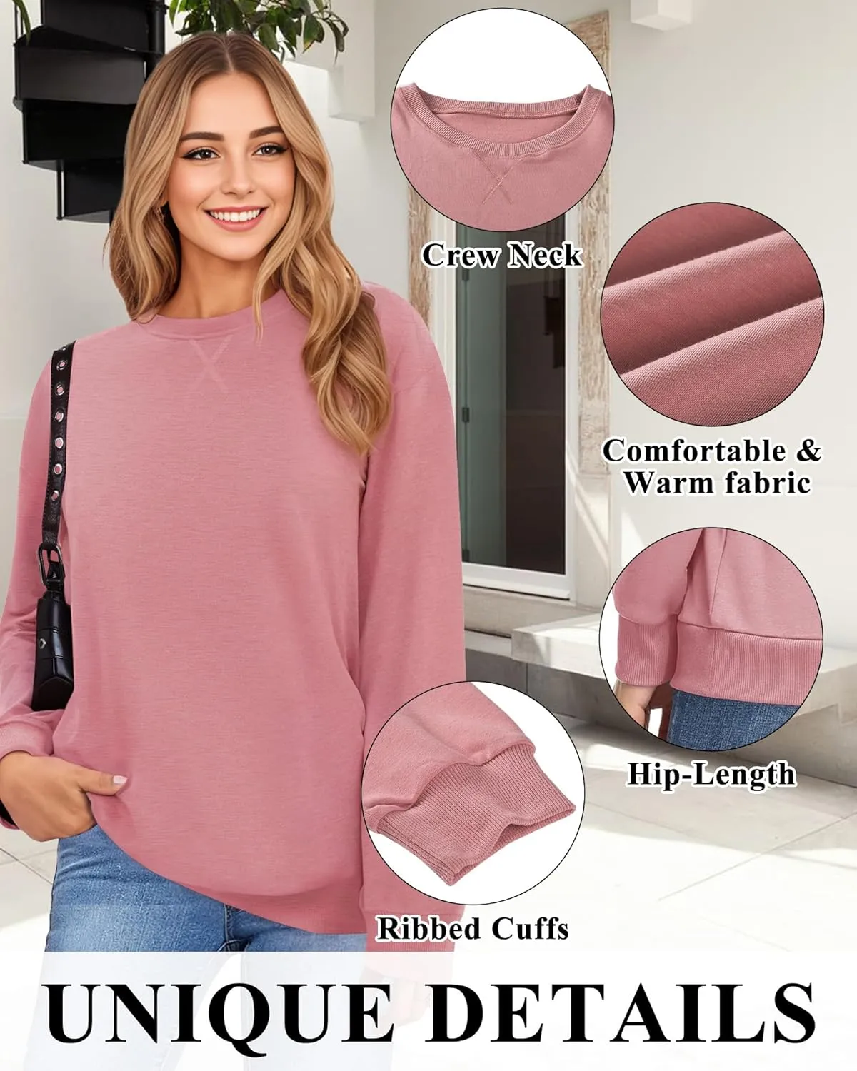 Sweatshirt for Women, Casual Crewneck Sweatshirts Women Loose Fit Long Sleeve Pullover Tops Cute Soft Shirt