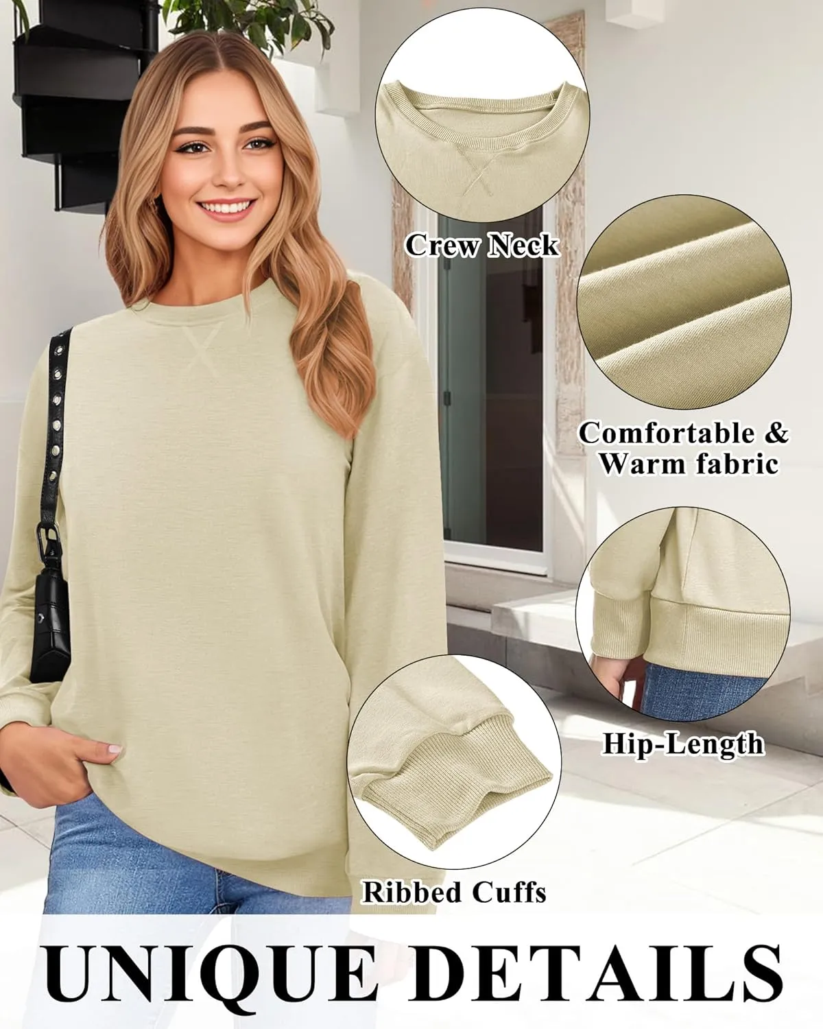 Sweatshirts for Women, Crewneck Casual Sweatshirts Woman Loose Fit Long Sleeve Pullover Tops Cute Soft Shirt