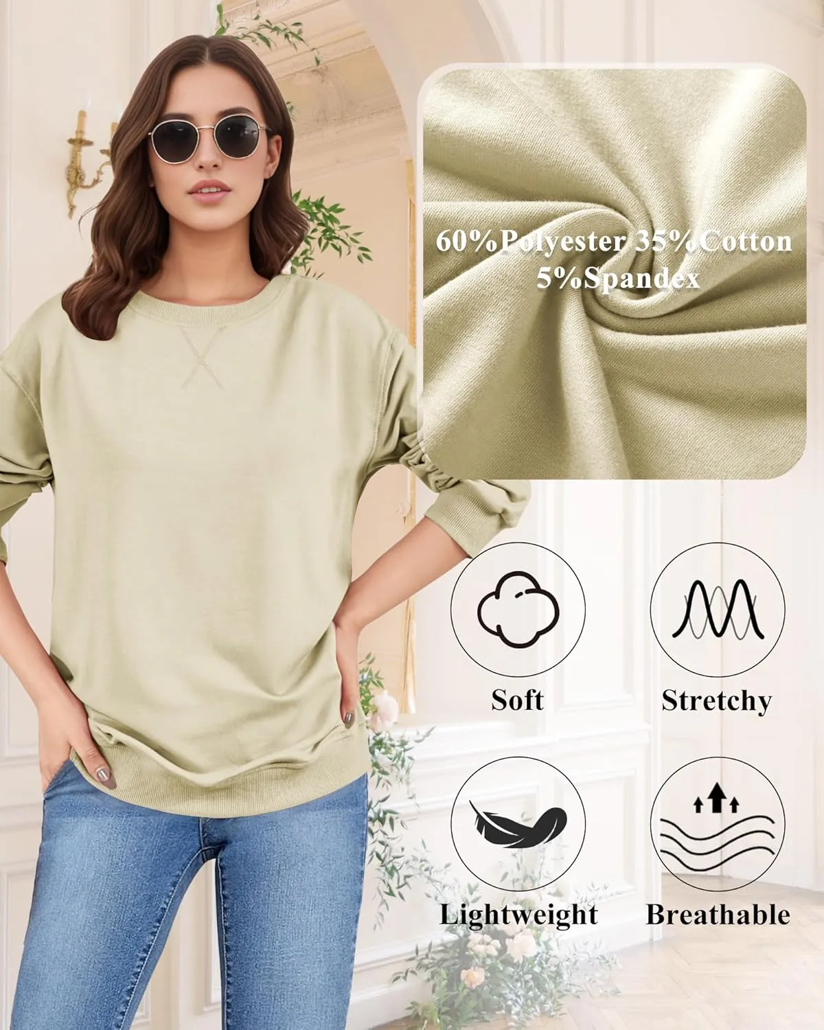 Sweatshirts for Women, Crewneck Casual Sweatshirts Woman Loose Fit Long Sleeve Pullover Tops Cute Soft Shirt