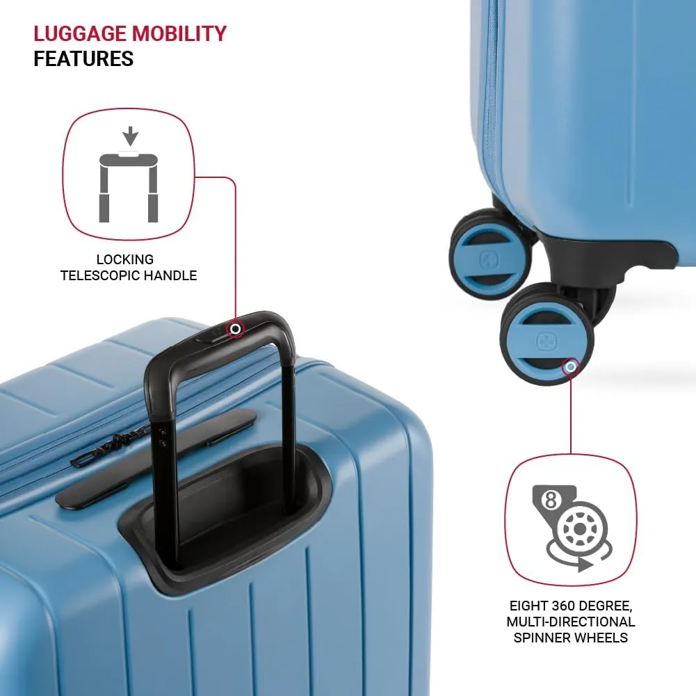 SwissGear Wanderlust Pro Lightweight Expandable Spinner, Light Blue, 3-Piece Set (20/24/28)
