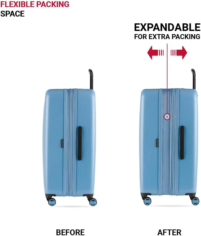 SwissGear Wanderlust Pro Lightweight Expandable Spinner, Light Blue, 3-Piece Set (20/24/28)