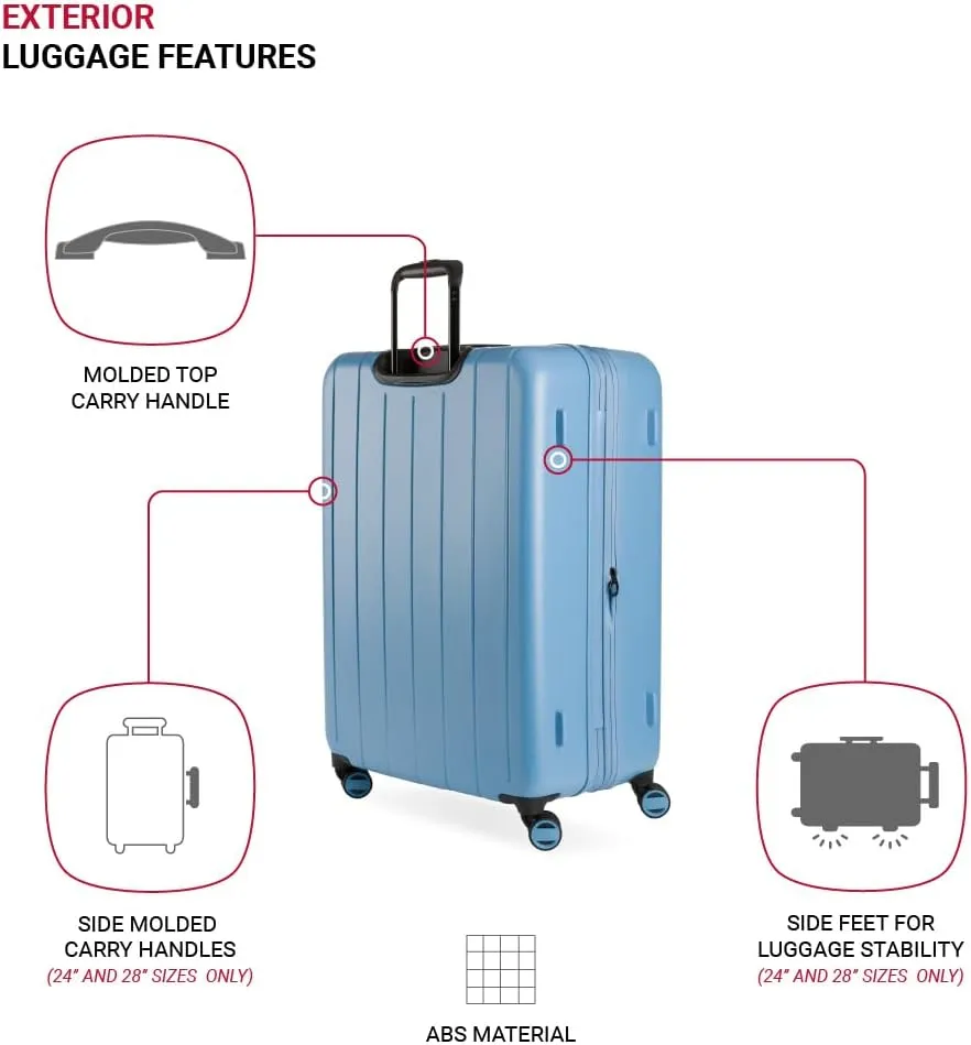 SwissGear Wanderlust Pro Lightweight Expandable Spinner, Light Blue, 3-Piece Set (20/24/28)