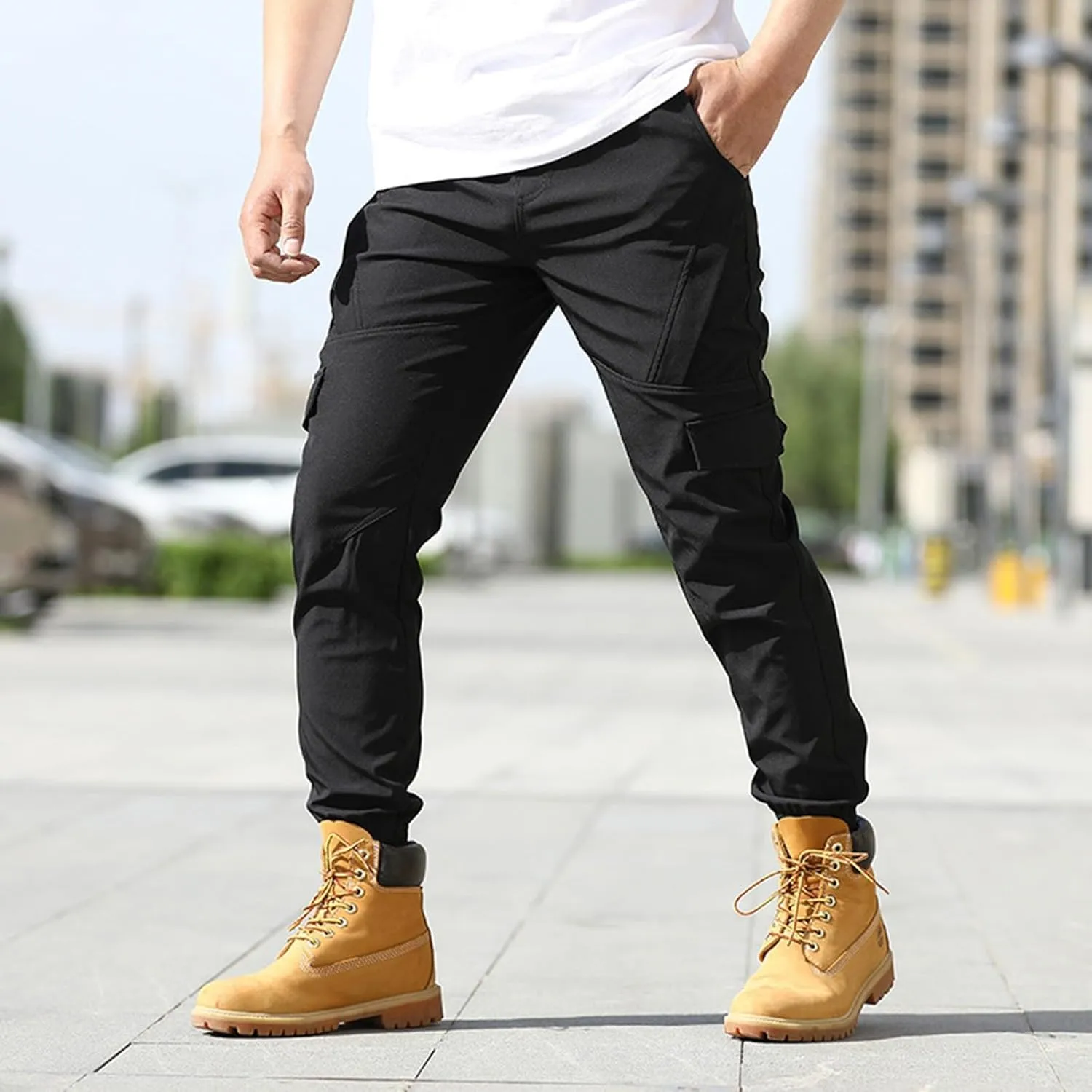 Tactical Cargo Pants for Men Active Running Pants with Multi-Pocket Lightweight Loose Trousers