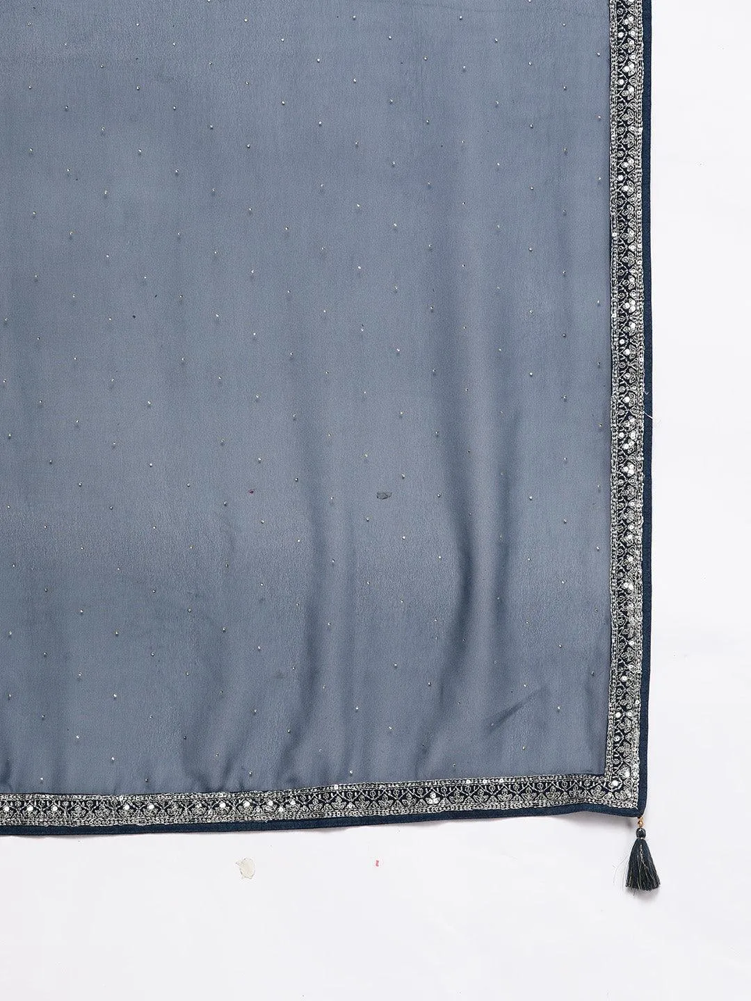 Teal Embroidered Georgette A-Line Kurta With Palazzos & Dupatta