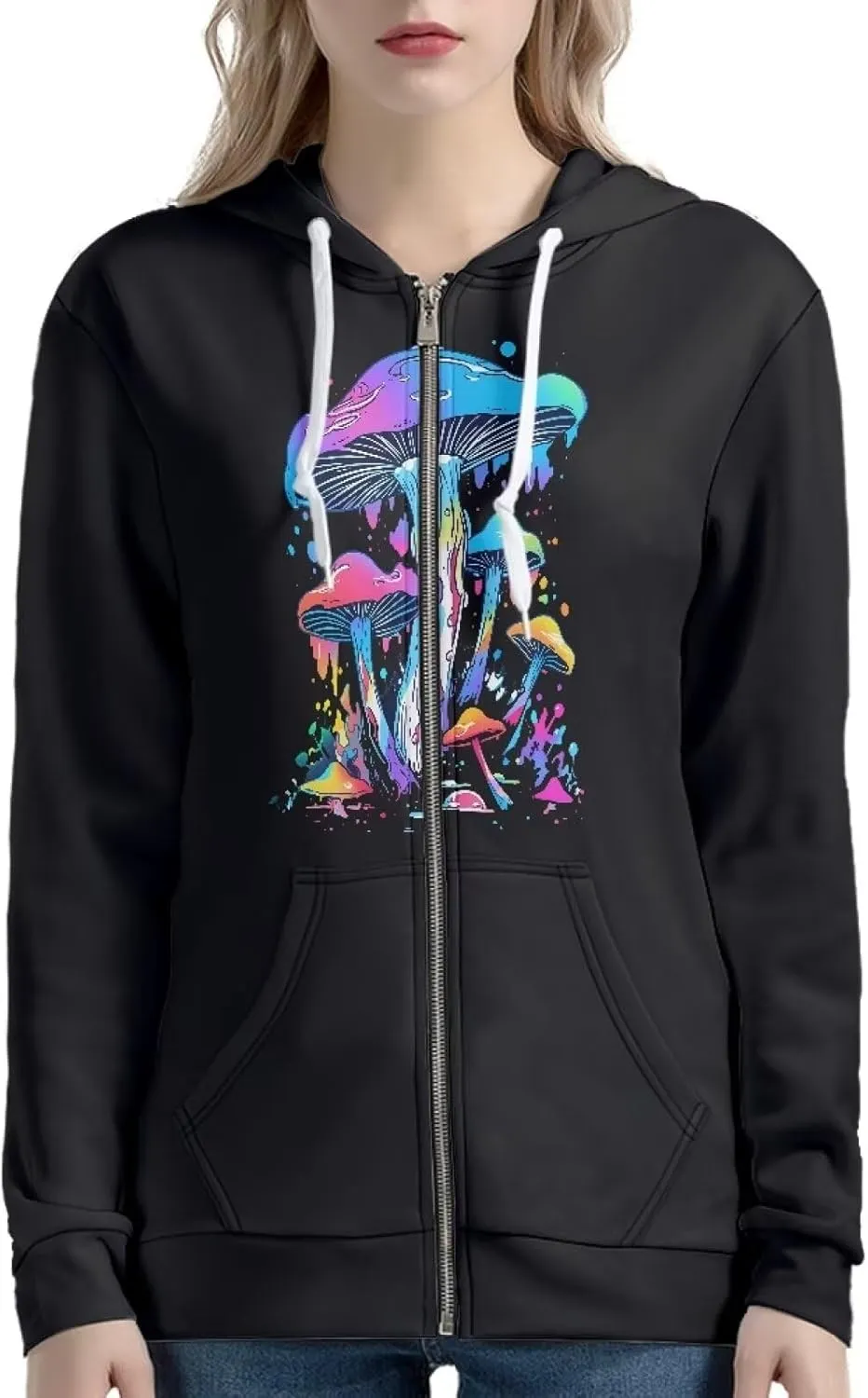 Thin Oversized Zip Up Hoodie with Pockets Women Lightweight Sweater Graphic Sweatshirts for Women Size XS-5XL