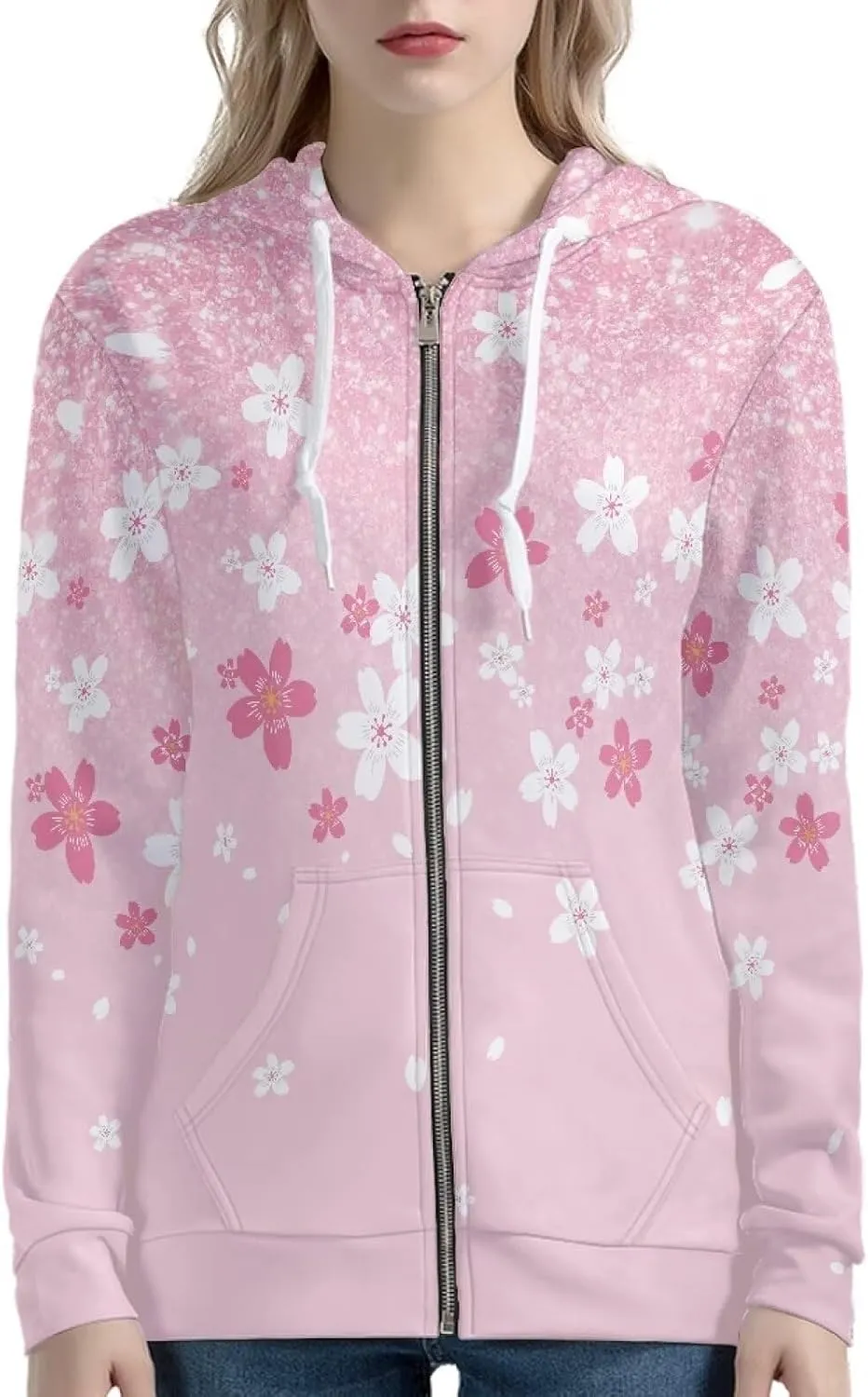 Thin Oversized Zip Up Hoodie with Pockets Women Lightweight Sweater Graphic Sweatshirts for Women Size XS-5XL