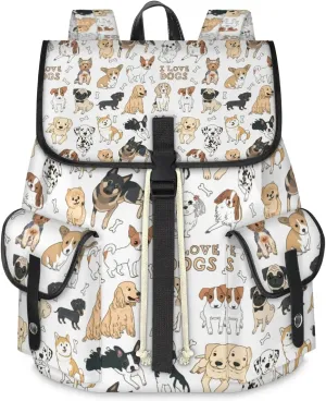 Travel Backpack For Women Men, Colorful Multi Puppys Laptop Backpacks Rucksack Large Capacity Vintage Backpack Drawstring Backpack Casual Bookbags Water Resistant Daypack Bags For Outdoor Camping