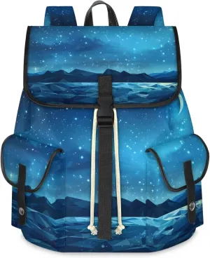 Travel Backpack For Women Men, Shining Sky-Moon Laptop Backpacks Rucksack Large Capacity Vintage Backpack Drawstring Backpack Casual Bookbags Water Resistant Daypack Bags For Outdoor Camping