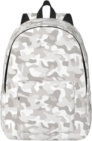 Travel Laptop Backpack - Light Gray Camouflage Computer Canvas Backpack Bag with Adjustable Straps