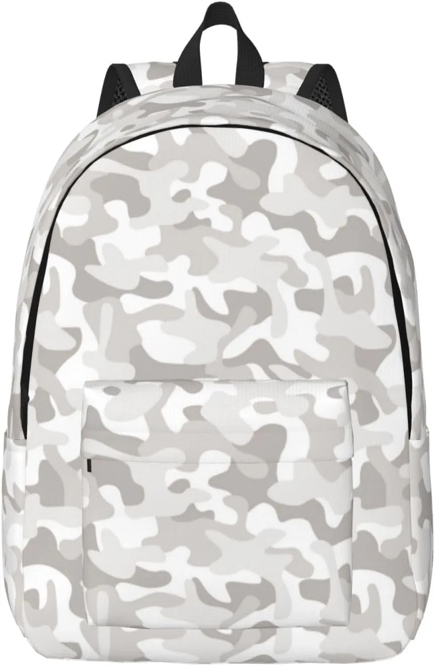 Travel Laptop Backpack - Light Gray Camouflage Computer Canvas Backpack Bag with Adjustable Straps
