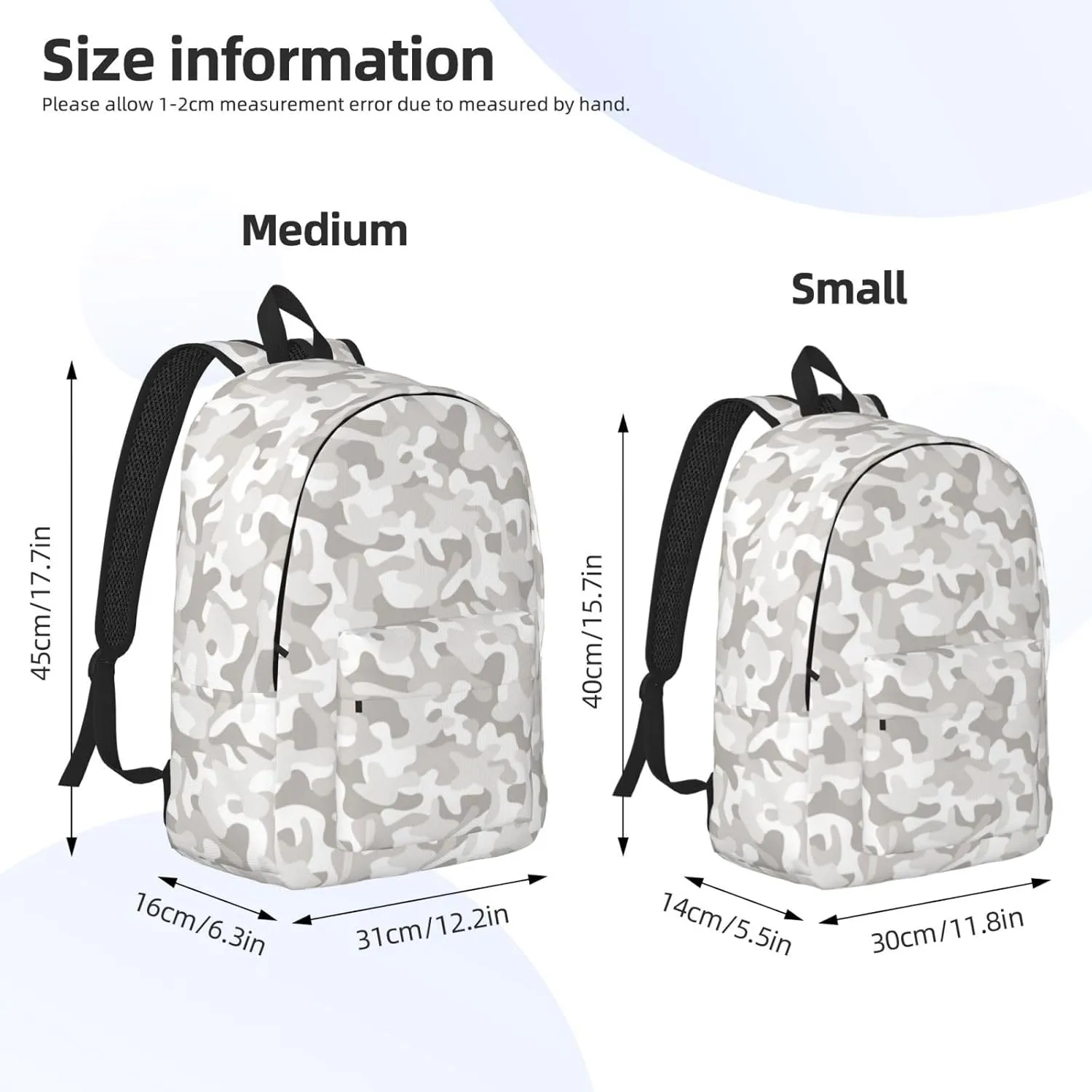 Travel Laptop Backpack - Light Gray Camouflage Computer Canvas Backpack Bag with Adjustable Straps
