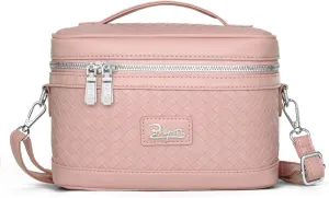 Travel Makeup Bag for Women: Large Capacity Cosmetic Bag Set of 2 - Vegan Leather Vanity Case with Mirror - Crossbody Waterproof Toiletry Bag Make up Organizer Case (Pink)